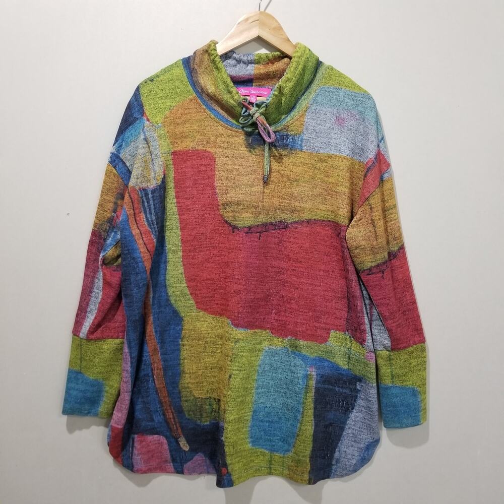 Claire Desjardins Top Womens Large Multicolor Abstract Cowl Neck Tunic